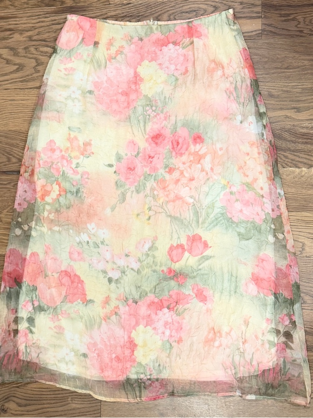Dress Barn Pastel Floral Midi Skirt - Pink & Cream
